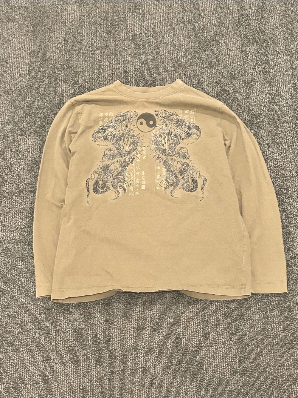Cherokee Beige Long Sleeve Shirt with Yin Yang Dragon Graphic